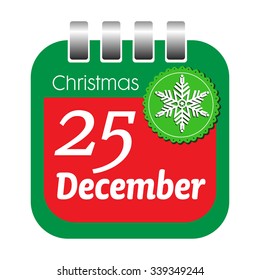 Isolated calendar sheet with snowflake design and the text 25 December written on the sheet. Christmas Day calendar sheet design