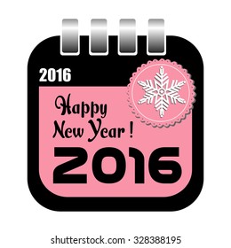 Isolated calendar sheet with the text Happy New Year 2016 written with black letters. New Year theme