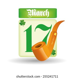 an isolated calendar and a smoke pipe for patrick's day