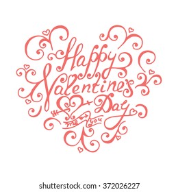 Isolated Calligraphic pattern with heart and Happy Valentine's Day. Vector illustration