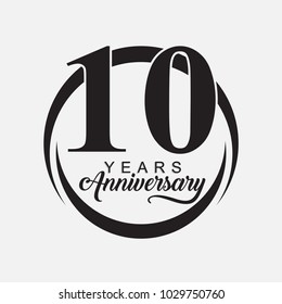 isolated calligraphy of happy 10 anniversary with black color.
