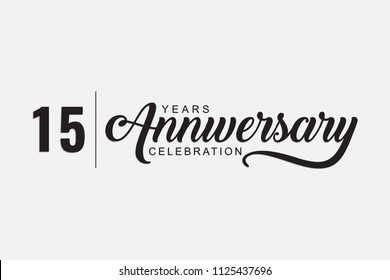 isolated calligraphy of happy 15 years anniversary with black color