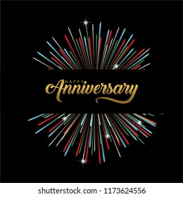 isolated calligraphy of happy anniversary with fireworks background