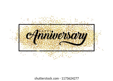 isolated calligraphy of happy anniversary with glitters background