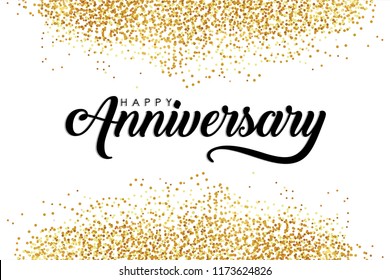 isolated calligraphy of happy anniversary with glitters background