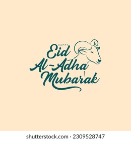 Isolated calligraphy of happy eid al adha mubarak with black color. Eid Al Adha mubarak with cute sheep animal, The holiday occurs after the culmination of the annual Hajj. Feast of the Sacrifice. 