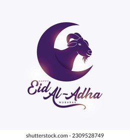 Isolated calligraphy of happy eid al adha mubarak with black color. Eid Al Adha mubarak with cute sheep animal, The holiday occurs after the culmination of the annual Hajj. Feast of the Sacrifice. 