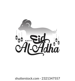 Isolated calligraphy of happy eid al adha mubarak with black color. Eid Al Adha mubarak with cute sheep animal, The holiday occurs after the culmination of the annual Hajj. Feast of the Sacrifice. 