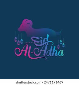 Isolated calligraphy of happy eid al adha mubarak with goat