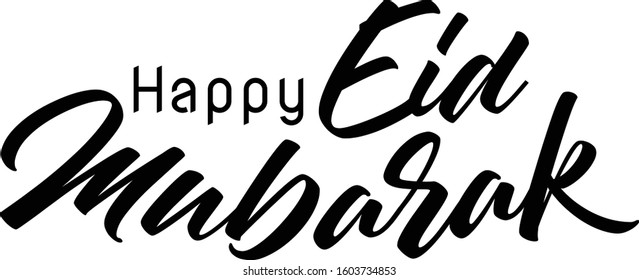 isolated calligraphy of happy eid mubarak with black color Text and White Background