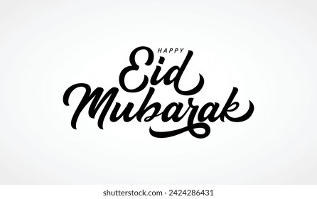 isolated calligraphy of happy eid mubarak with black color	