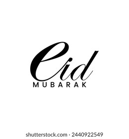 isolated calligraphy of happy eid mubarak with black color. Vector calligraphy with mosque isolated on white background for your design. Eid Mubarak handwritten lettering. 