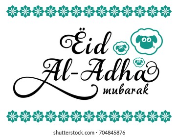 Isolated calligraphy of Muslim Festival happy Eid al-adha mubarak with black color.  Eid al-adha mubarak handwritten lettering. Design Template Elements Black and White