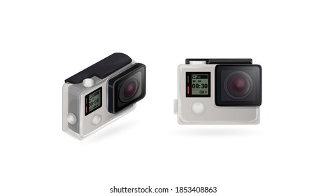 Isolated camera in white background. Isometric, Banner, Vector. Go pro