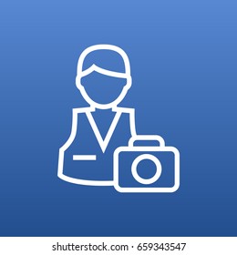 Isolated Cameraman Outline Symbol On Clean Background. Vector Photographer Element In Trendy Style.