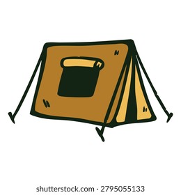 Isolated camp tend hand drawing asset. outdoor activity symbol
