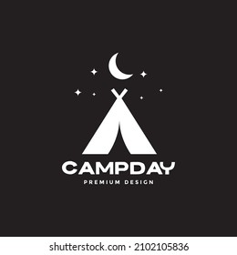 isolated camp tent with night view moon logo design vector graphic symbol icon illustration creative idea