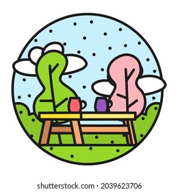 Isolated camping table on a sticker Vector
