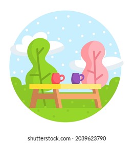 Isolated camping table on a sticker Vector