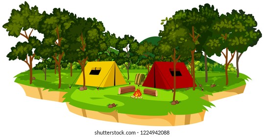 An isolated campsite scene illustration