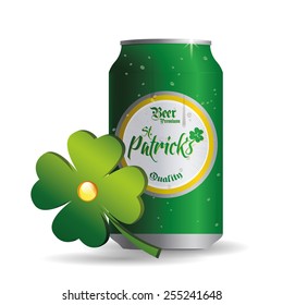 an isolated can of beer and a clover for patrick's day