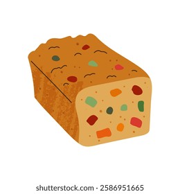 Isolated candied fruit cake. Colorful hand drawn element with textures in flat style on white background. Vector illustration. Delicious dessert.