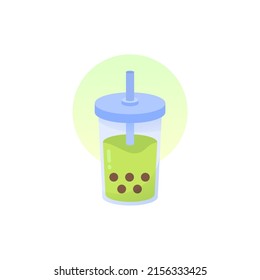 Isolated cap matcha boba simple vector logo design