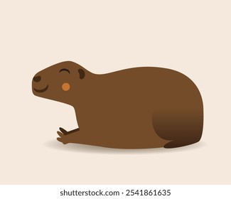 Capivara isolada deitada, ilustração de stock de vetor plano com capivara bonito para design