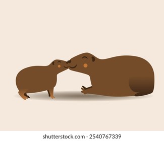 Isolado capivara mãe com filhote, vlosky vetor ilustração stock com família de capivares bonitos como cuidado