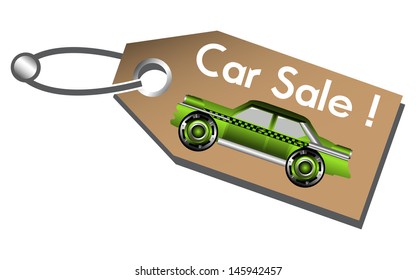 Isolated Car Sale Tag With Green Car And The Text Car Sale Written With White Letters