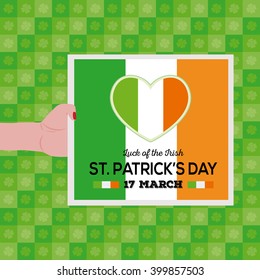 Isolated card with a heart with the irish flag and text on a textured background