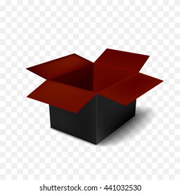 Isolated cardboard square open box. Vector empty packaging

