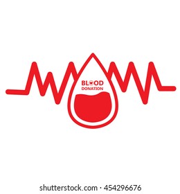 Isolated cardiogram with a drop, Blood donation, Vector illustration