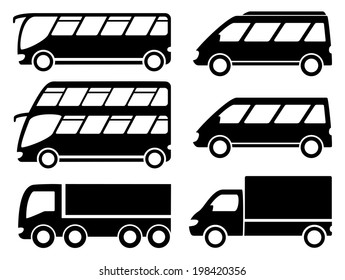 isolated cargo transport set with lorry, bus and double decker