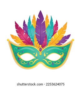 Isolated carnival mask with colored feathers Vector