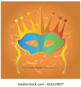 Isolated carnival mask with some ornaments on an orange background