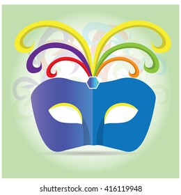 Isolated carnival mask with some ornaments on a light green background