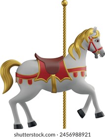 isolated carousel horse 3d realistic illustration