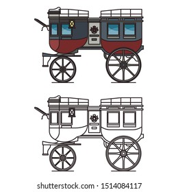 Isolated carriage or britzchka contour, outline of chariot or wedding wagon, brougham or retro landau, stagecoach or perth-cart, cab for transportation, classic coach. Vehicle and transportation theme