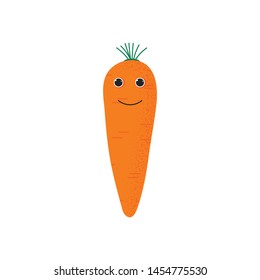 Isolated carrot cute smile character. Cartoon vegetable icon. Vector Illustration. Emoji. Smiley face