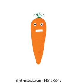 Isolated carrot cute smile character. Cartoon vegetable icon. Vector Illustration. Emoji. Close mouth Face