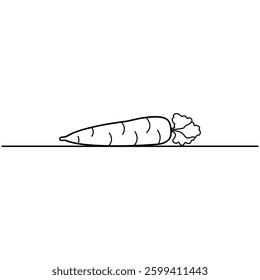 An isolated carrot outline vector illustration with a continuous one-line design. Growing carrot plants with a minimalist outline vector