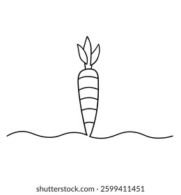 An isolated carrot outline vector illustration with a continuous one-line design. Growing carrot plants with a minimalist outline vector