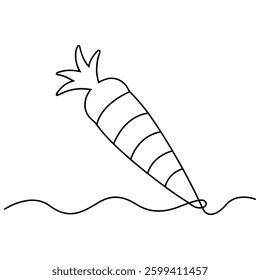 An isolated carrot outline vector illustration with a continuous one-line design. Growing carrot plants with a minimalist outline vector
