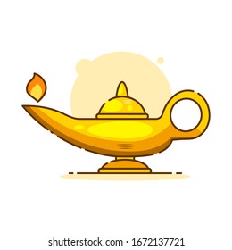 Isolated Cartoon Aladin Lamp With Cloud. Vector Illustration On White Background.