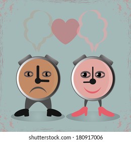 Isolated cartoon alarm clock on grunge background