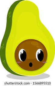 Isolated Cartoon Avocado Fruit With funny cute smile sticker face emoji fun and cheerfull emoticon vector character , usefull for kids , baby and toddler,white background