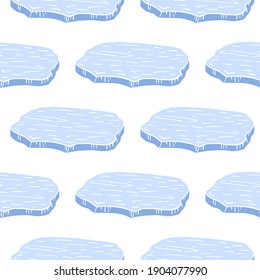 Isolated cartoon blue antarctica ice floe silhouettes. White background. Cold winter doodle backdrop. Designed for fabric design, textile print, wrapping, cover. Vector illustration