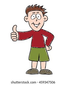 Isolated cartoon boy. Vector illustration on white background. Cartoon boy giving you thumbs up
