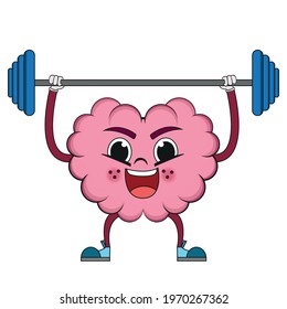Isolated cartoon of a brain lifting weights